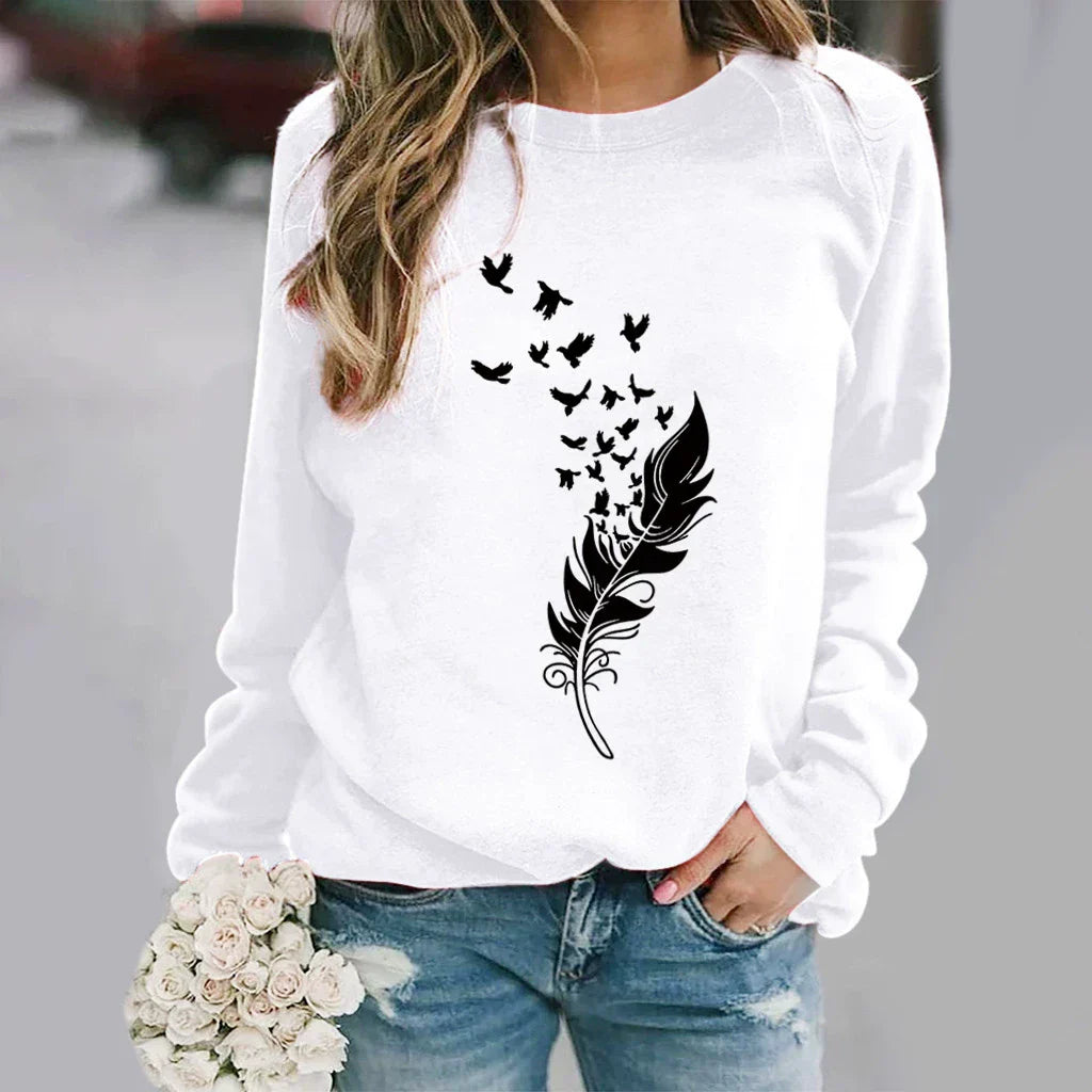 Damen Sweatshirt Baumwollmischung Locker Rundhals Grau - Norvielle