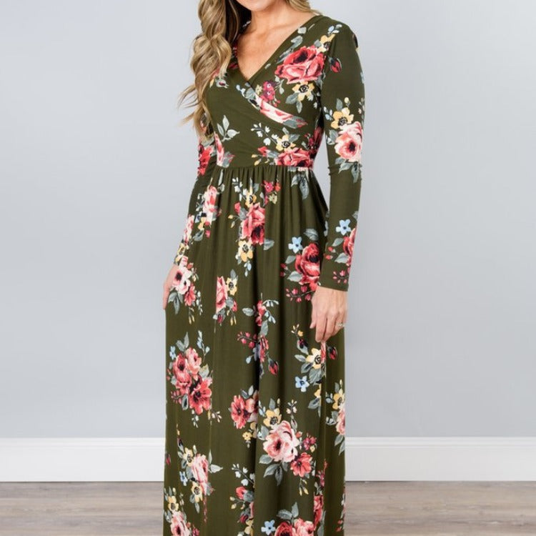 Damen Maxikleid Floralmuster Langer Ärmel Norvielle