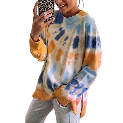 Damen Oversized Sweatshirt Batik Rundhalsausschnitt Bequem