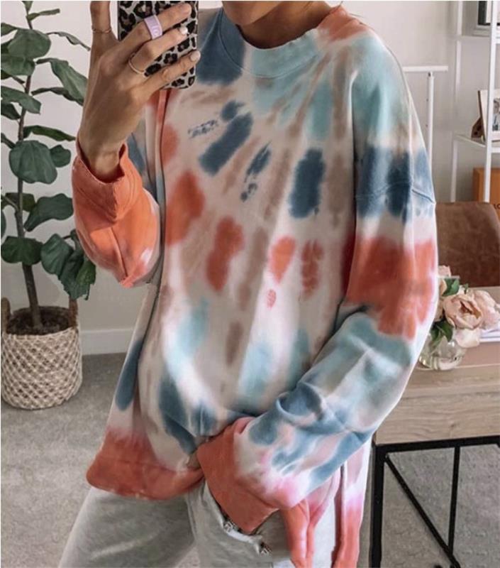 Damen Oversized Sweatshirt Batik Rundhalsausschnitt Bequem