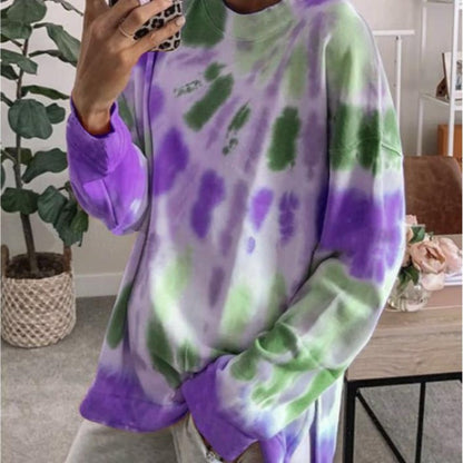 Damen Oversized Sweatshirt Batik Rundhalsausschnitt Bequem