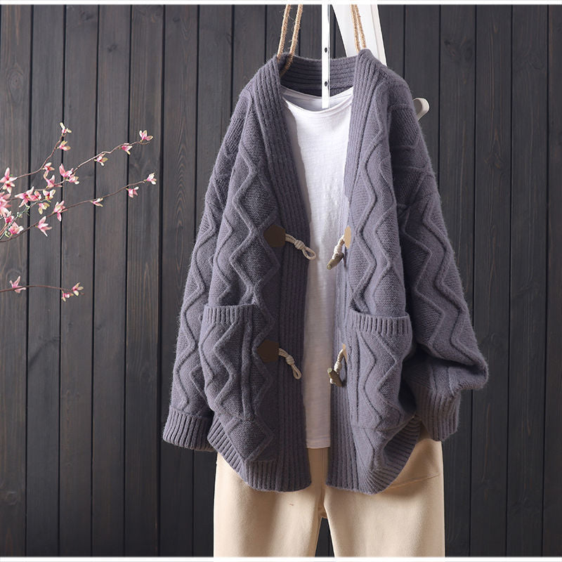 Damen Grobstrickcardigan Zopfmuster Merino Norvielle Beige