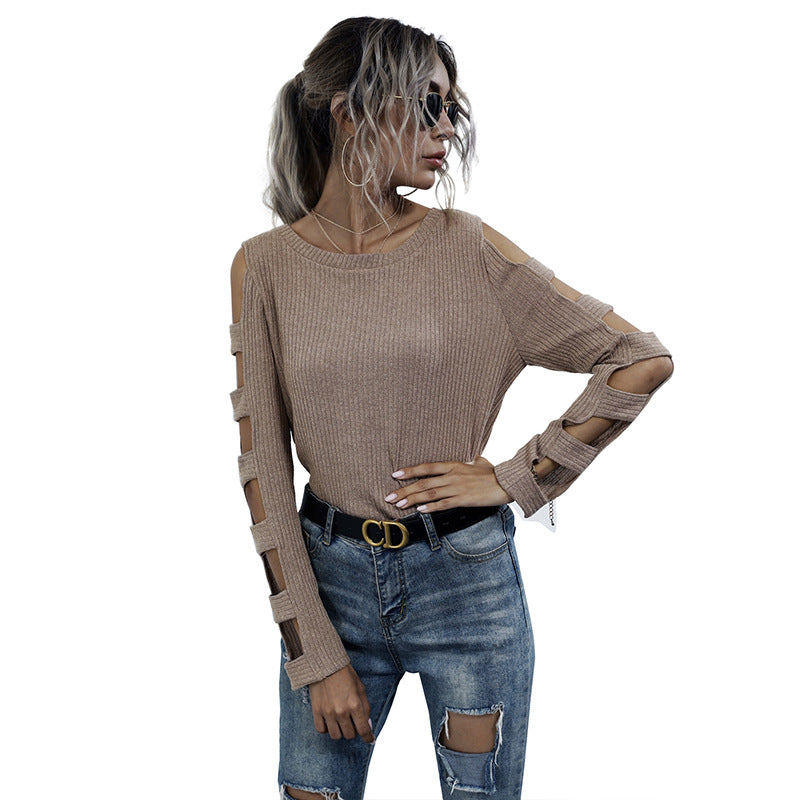 Damen Strickoberteil Cut-Out-Ärmel Lässig