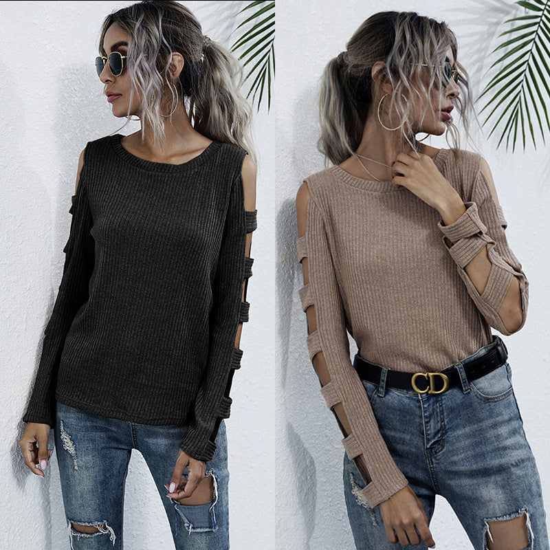 Damen Strickoberteil Cut-Out-Ärmel Lässig