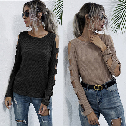 Damen Strickoberteil Cut-Out-Ärmel Lässig