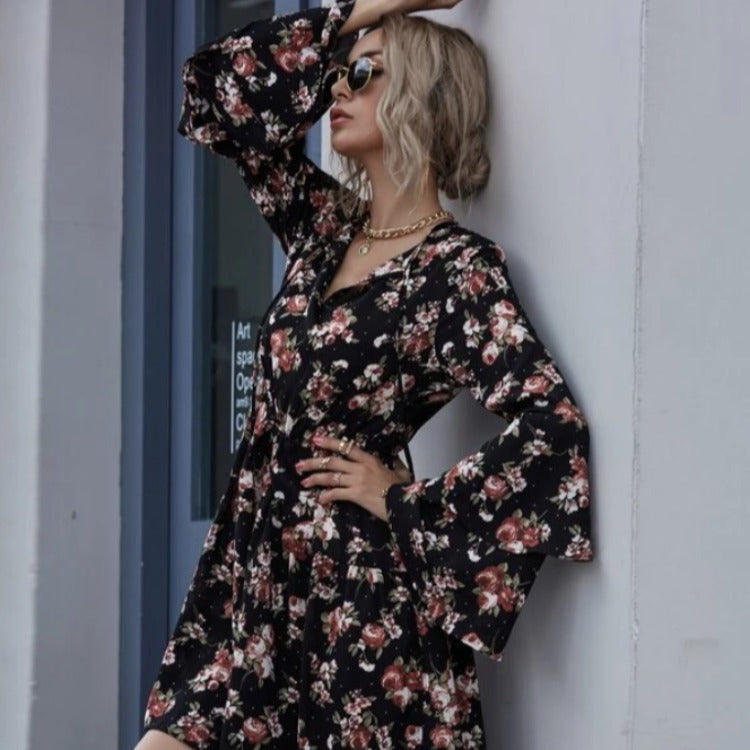 Damen Midikleid Weite Ärmel Floralmuster Norvielle - Norvielle