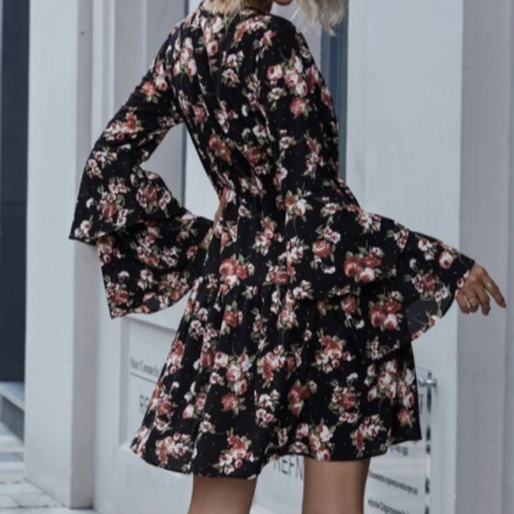 Damen Midikleid Weite Ärmel Floralmuster Norvielle