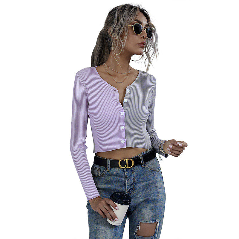 Damen Rippstrick- Kurz Modisches Knopfdesign Norvielle