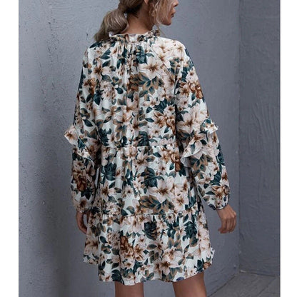 Damen Blumen-Midikleid Raffungen Verspielter Ausschnitt