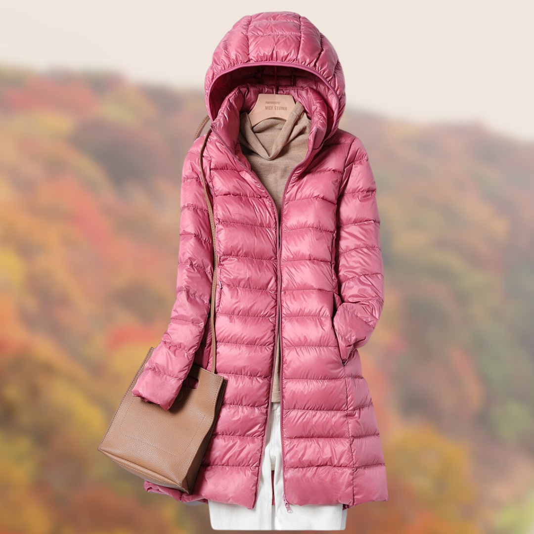 Damen Steppjacke Lange Glänzend Mit Kapuze