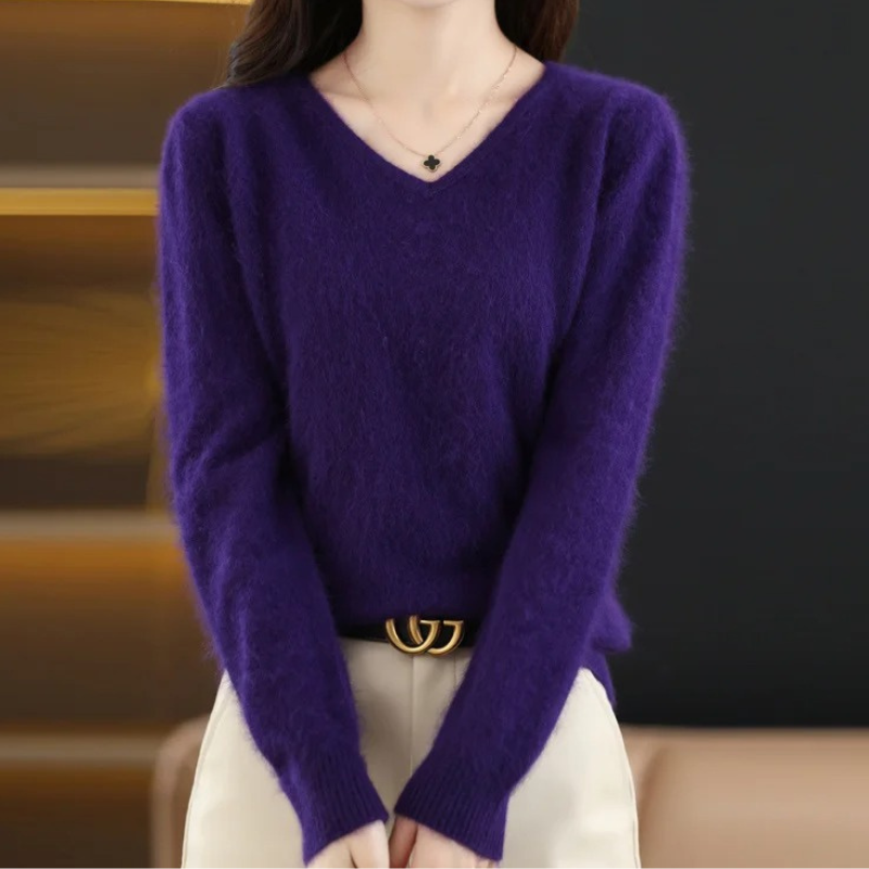 Damen V-Ausschnitt Pullover Leichter Strick
