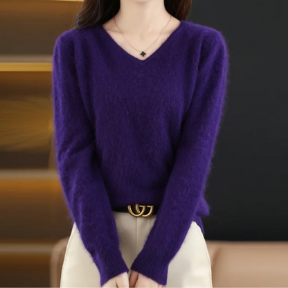 Damen V-Ausschnitt Pullover Leichter Strick