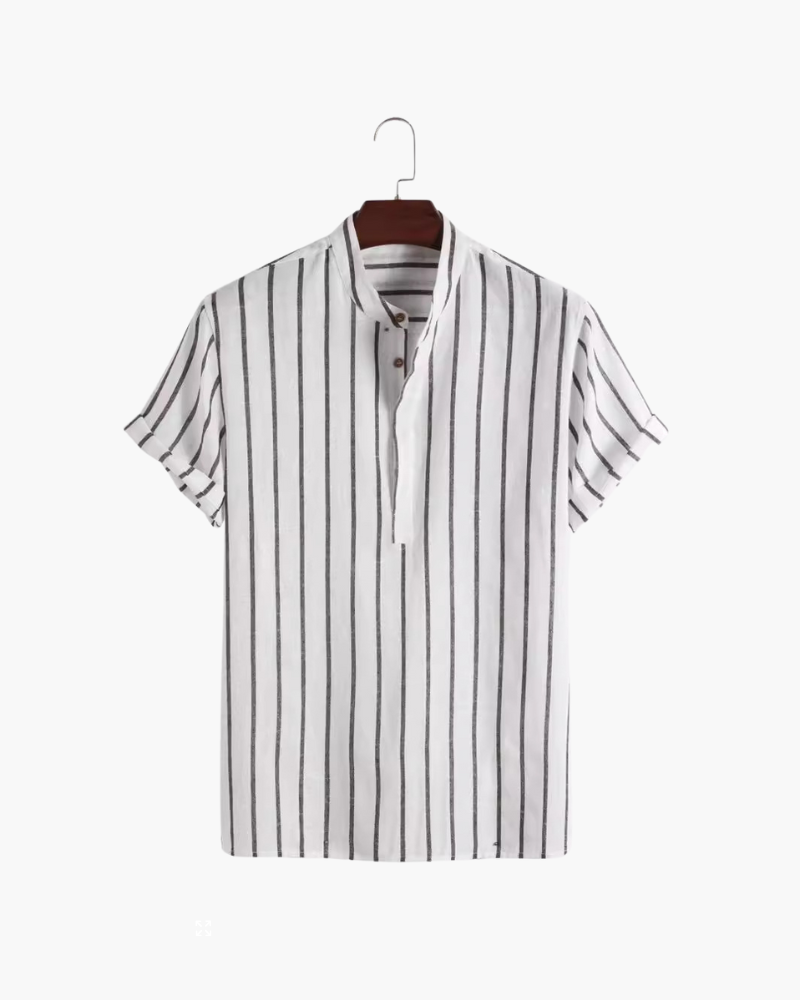 Herren Leinenhemd Gestreift Stehkragen Sommer Beige