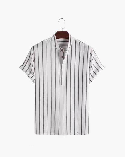 Herren Leinenhemd Gestreift Stehkragen Sommer Beige