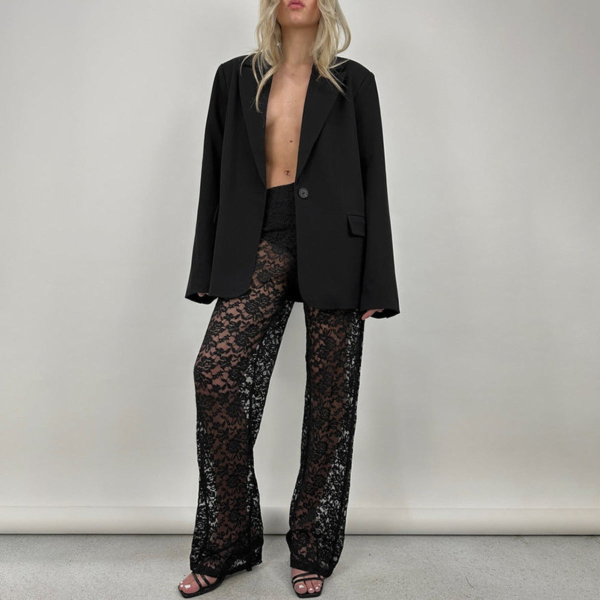 Damen Spitze Hose Lange Gerade Hochtailline
