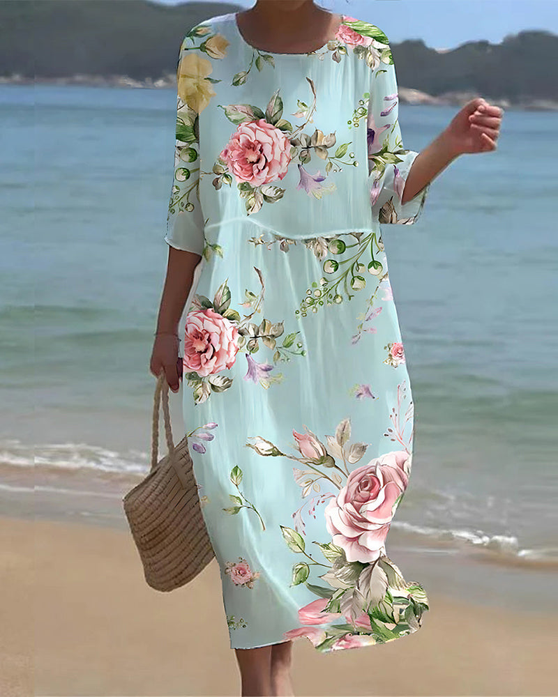 Norvielle Damen Blumen Midi Kleid Stilvoll - Norvielle