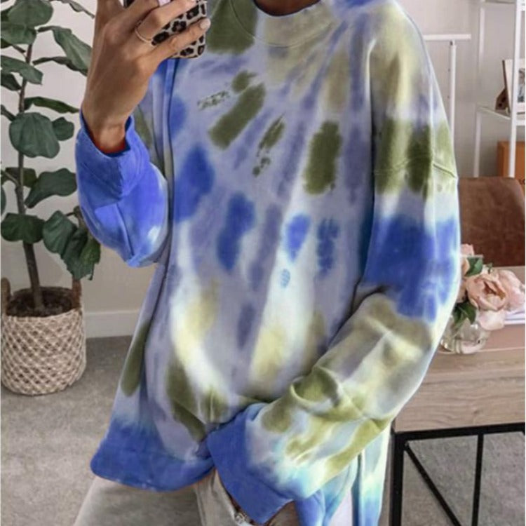 Damen Oversized Sweatshirt Batik Rundhalsausschnitt Bequem