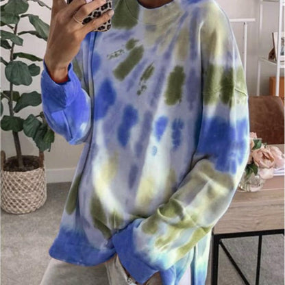 Damen Oversized Sweatshirt Batik Rundhalsausschnitt Bequem