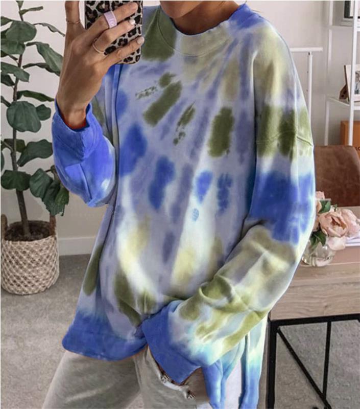 Damen Oversized Sweatshirt Batik Rundhalsausschnitt Bequem