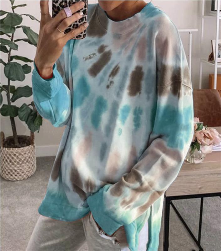 Damen Oversized Sweatshirt Batik Rundhalsausschnitt Bequem