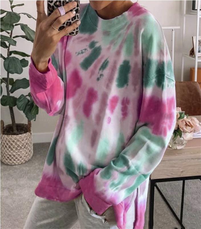 Damen Oversized Sweatshirt Batik Rundhalsausschnitt Bequem