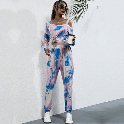 Damen Sportliches Zweiteiler-Set Tie-Dye-Design