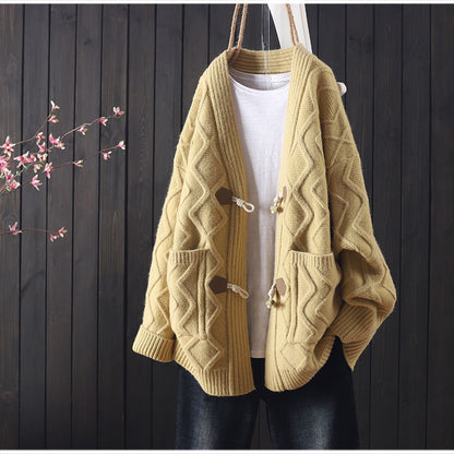 Damen Grobstrickcardigan Zopfmuster Merino Norvielle Beige - Norvielle