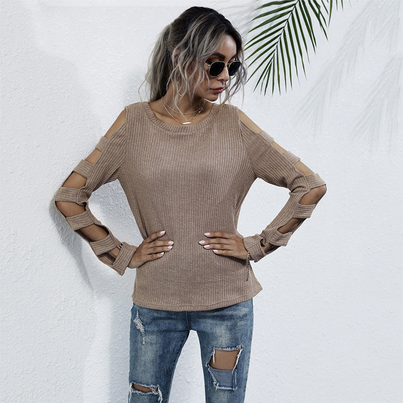 Damen Strickoberteil Cut-Out-Ärmel Lässig - Norvielle