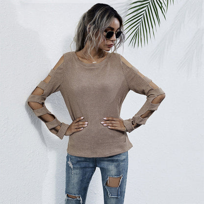 Damen Strickoberteil Cut-Out-Ärmel Lässig - Norvielle