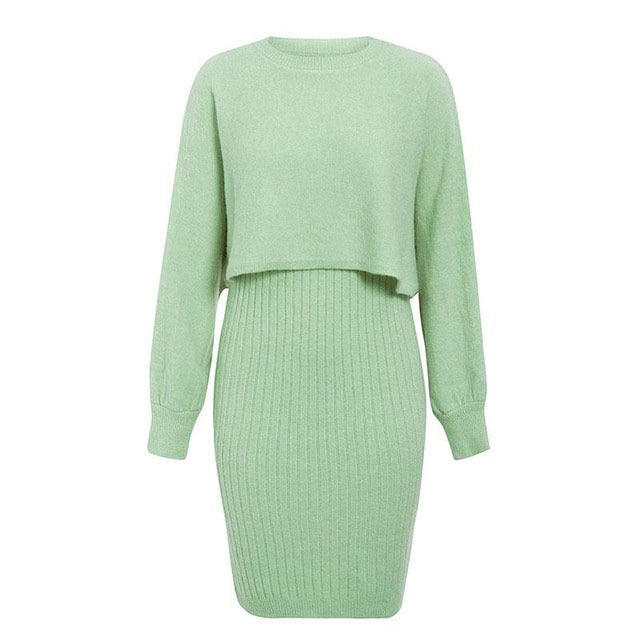 Damen Strickkleid Abnehmbares Oberteil Rippstruktur Norvielle