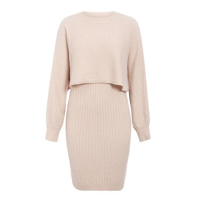 Damen Strickkleid Abnehmbares Oberteil Rippstruktur Norvielle