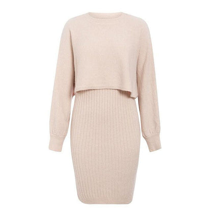Damen Oversized Strickkleid Lässig Beige