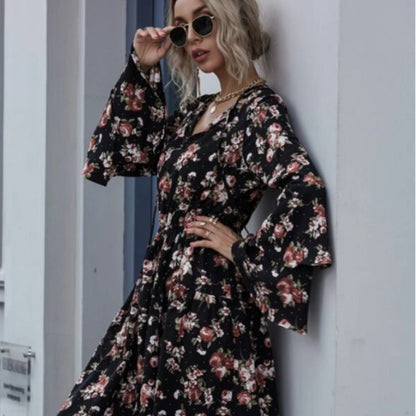 Damen Midikleid Weite Ärmel Floralmuster Norvielle