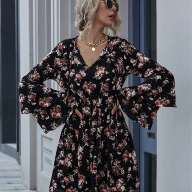 Damen Midikleid Weite Ärmel Floralmuster Norvielle