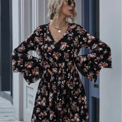 Damen Midikleid Weite Ärmel Floralmuster Norvielle