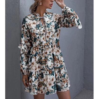 Damen Blumen-Midikleid Raffungen Verspielter Ausschnitt - Norvielle