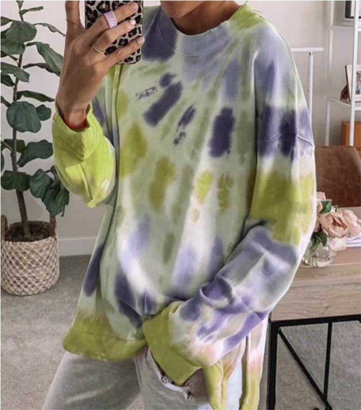 Damen Oversized Sweatshirt Batik Rundhalsausschnitt Bequem