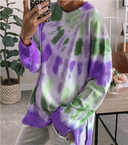 Damen Oversized Sweatshirt Batik Rundhalsausschnitt Bequem