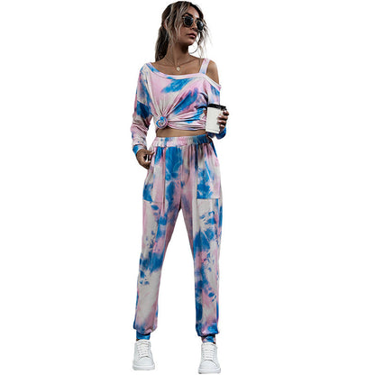 Damen Sportliches Zweiteiler-Set Tie-Dye-Design