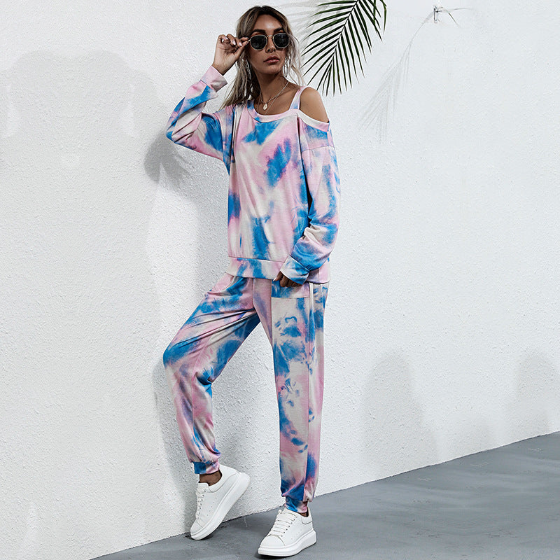 Damen Sportliches Zweiteiler-Set Tie-Dye-Design