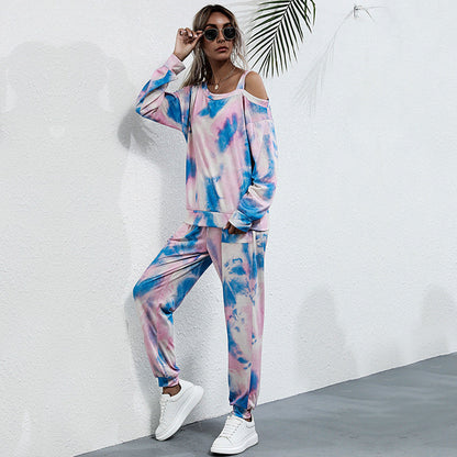 Damen Sportliches Zweiteiler-Set Tie-Dye-Design