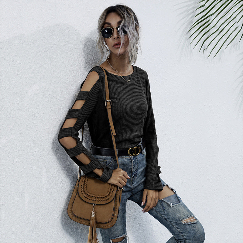 Damen Strickoberteil Cut-Out-Ärmel Lässig