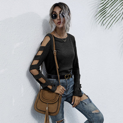 Damen Strickoberteil Cut-Out-Ärmel Lässig