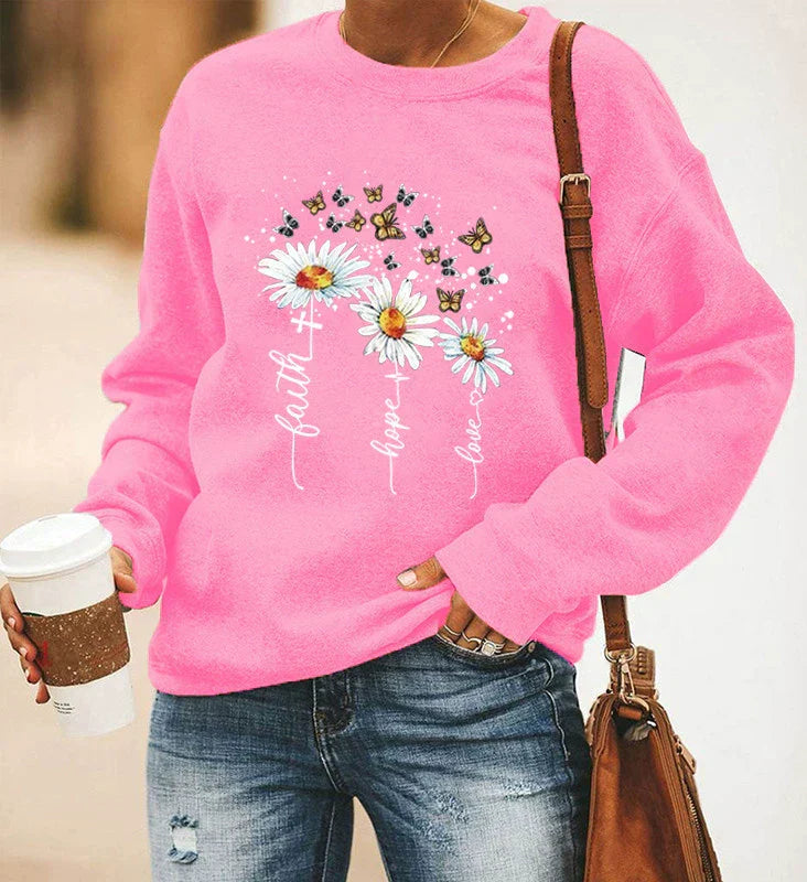 Damen Sweatshirt Baumwollmischung Rundhalsausschnitt Langarm