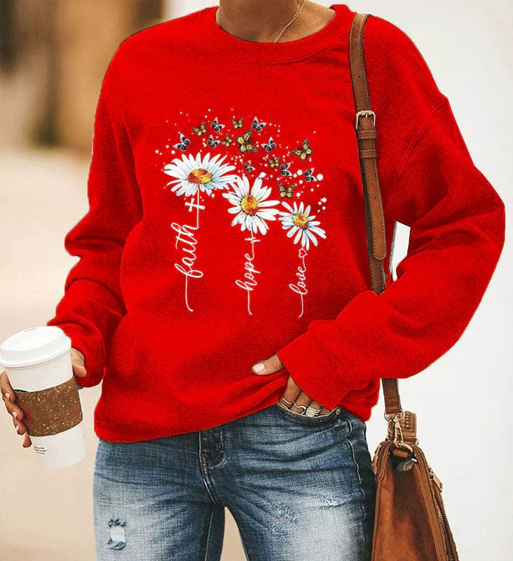 Damen Sweatshirt Baumwollmischung Rundhalsausschnitt Langarm