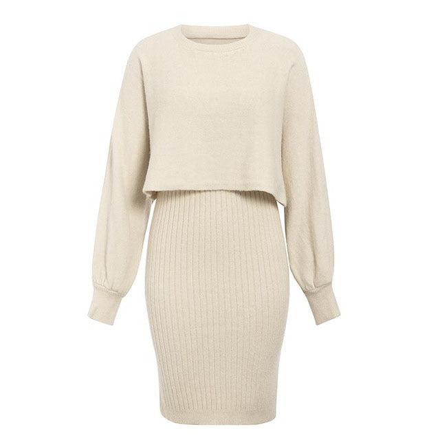 Damen Strickkleid Abnehmbares Oberteil Rippstruktur Norvielle