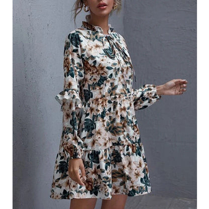 Damen Blumen-Midikleid Raffungen Verspielter Ausschnitt