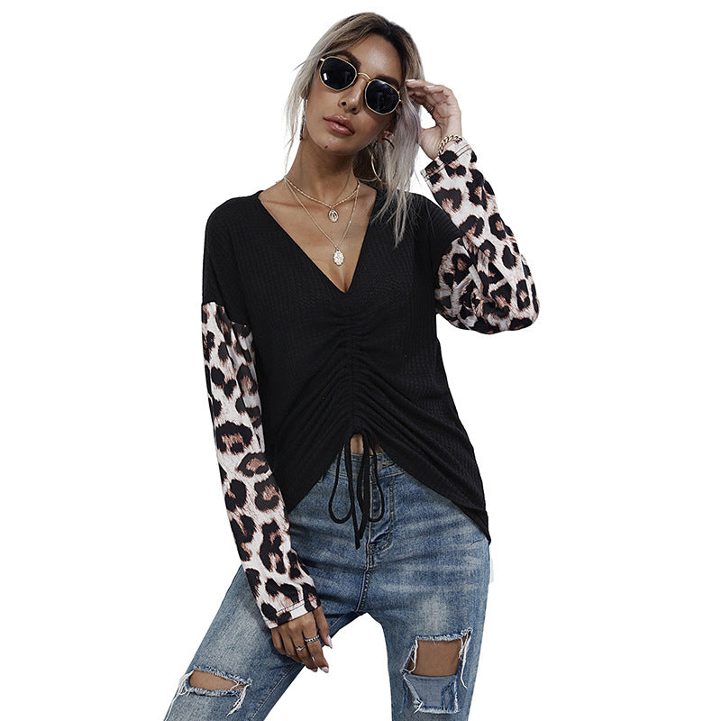 Damen Wickelpullover Leopardenmuster Ärmel Raffiniertes Design