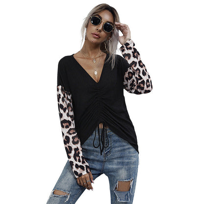 Damen Wickelpullover Leopardenmuster Ärmel Raffiniertes Design