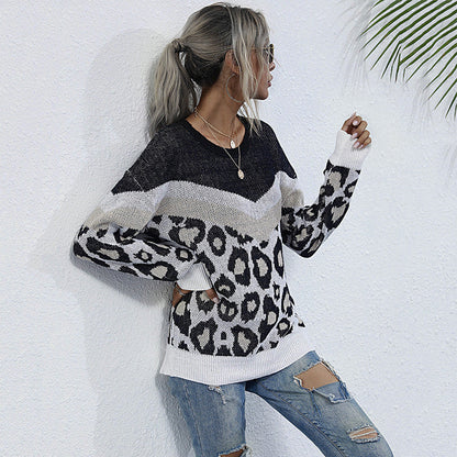 Damen Strickpullover Leopardenmuster Grafisches Design